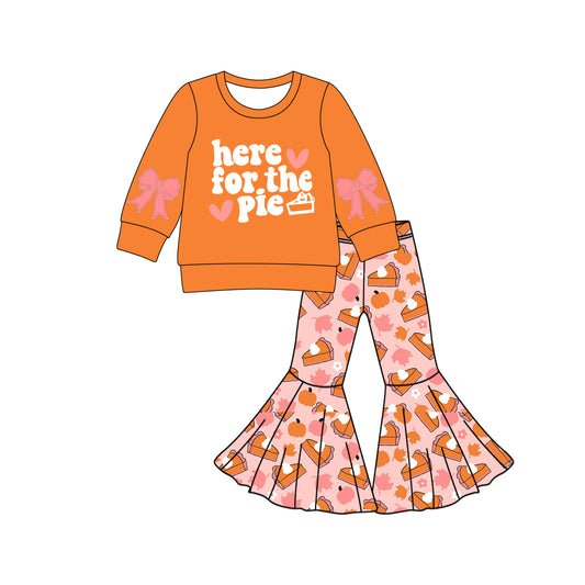 (Pre-order)GLP2707 Here For The Pie Top Pumpkin Bell Pants Girls Fall Clothes Set