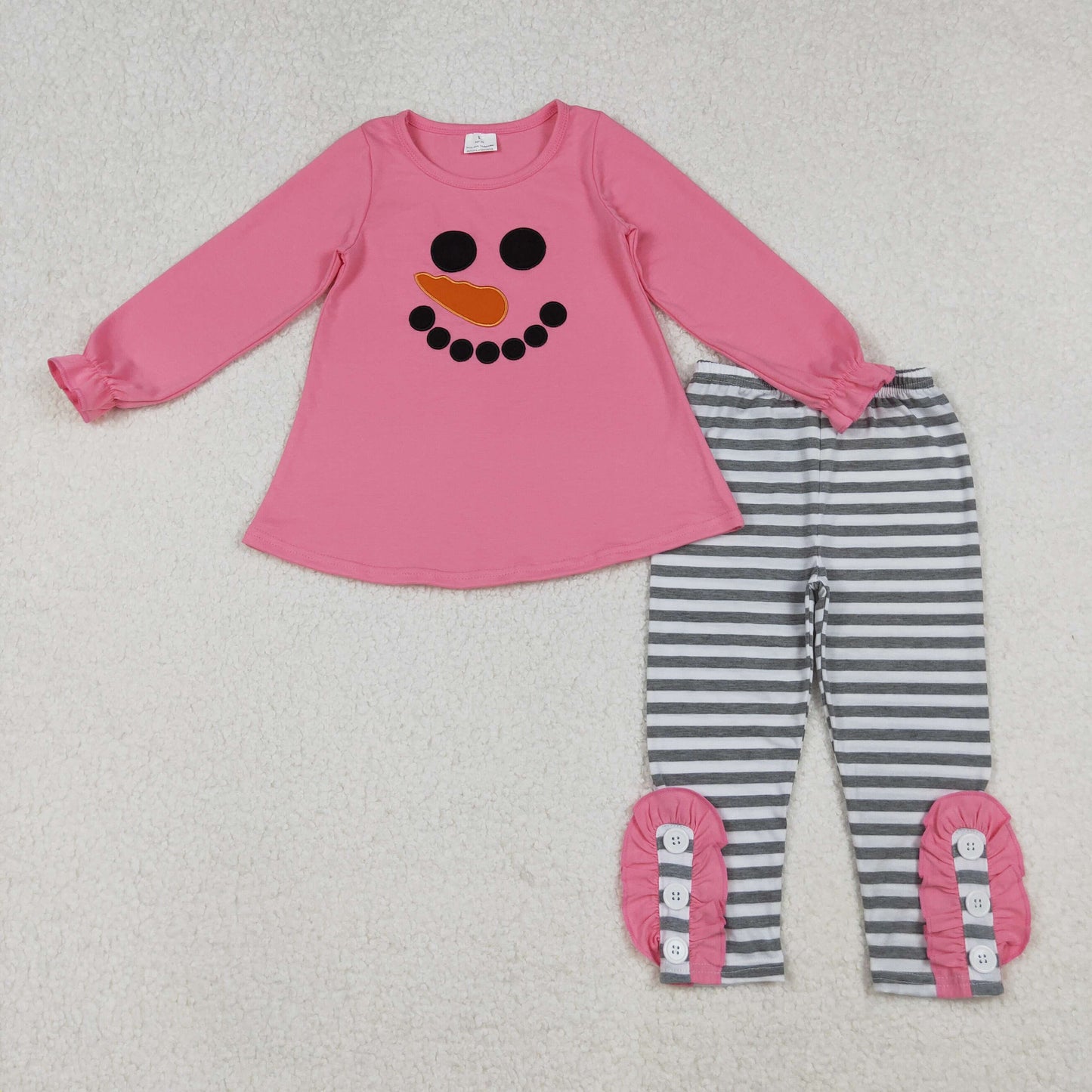 Snowman Embroidery Top Stripes Pants Kids Christmas Clothes Sibling Wear