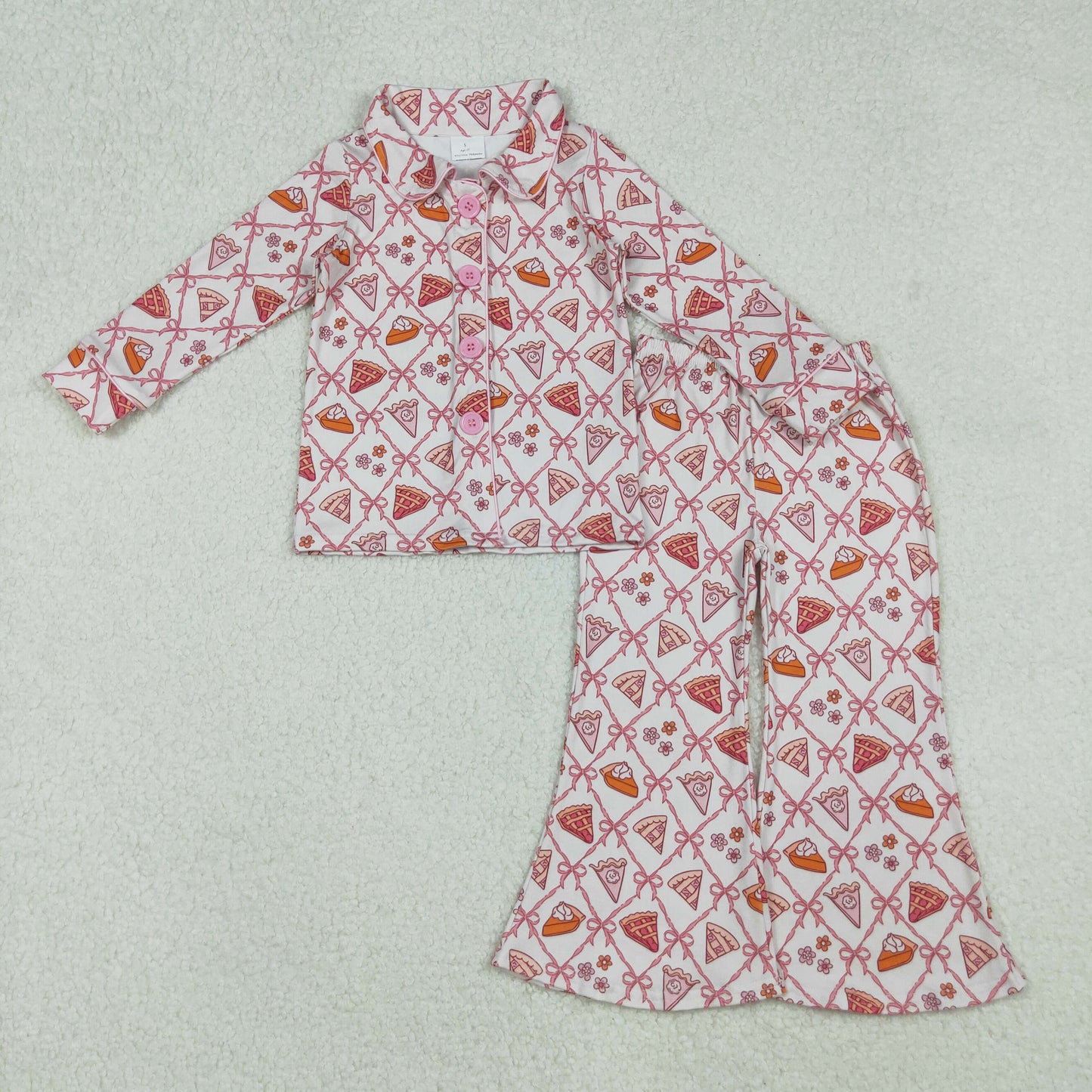 Pie Flowers Bows Girls Thanksgiving Pajamas Clothes Sisters Matching Wear