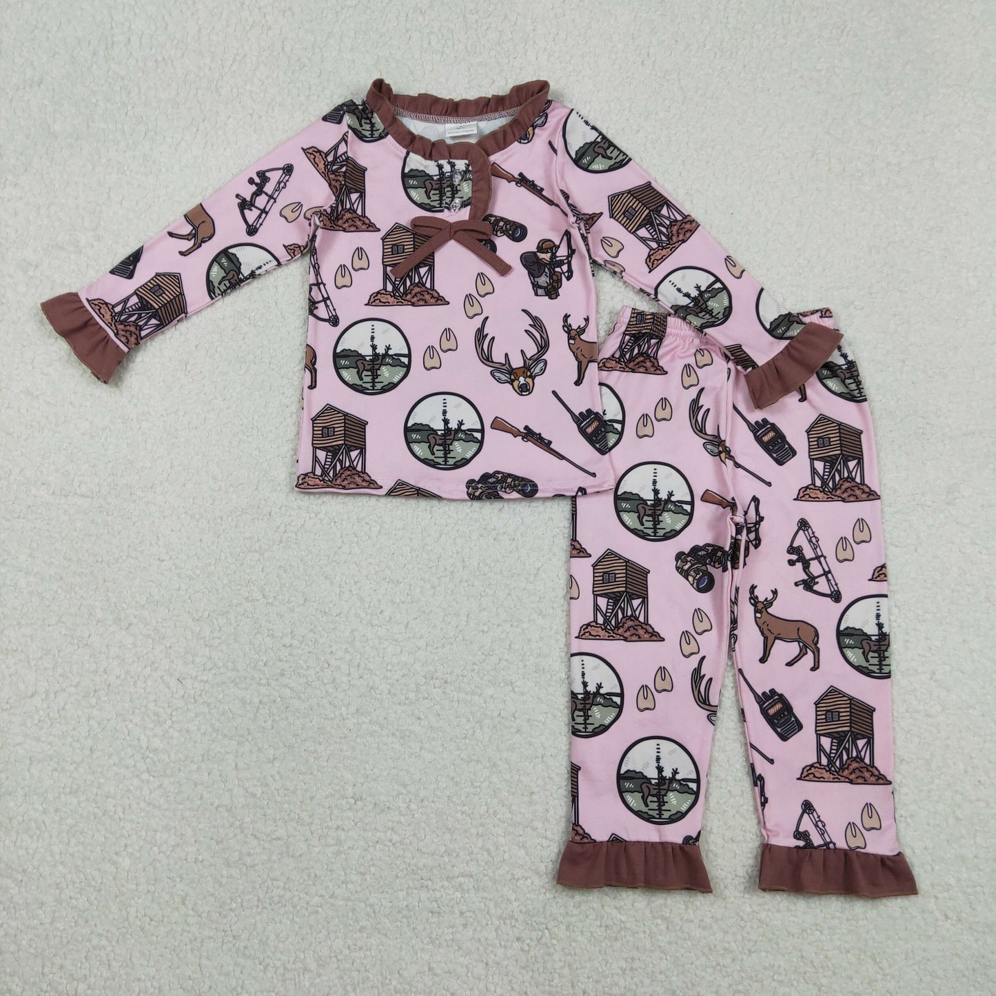 GLP2741 Hunting Pink Print Girls Fall Pajamas Clothes Set
