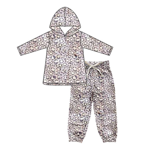 (Pre-order)GLP2742 Leopard Hoodie Top Pockets Pants Girls Fall Clothes Set