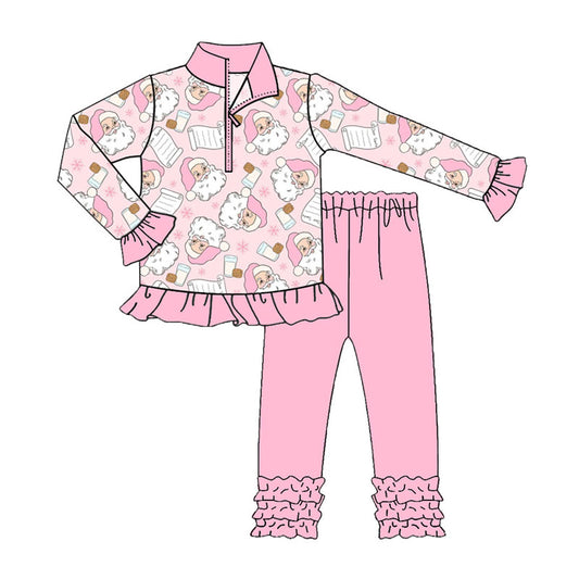 (Pre-order)GLP2750 Santa Cookie Zipper Pullover Top Pink Pants Girls Christmas Clothes Set