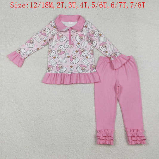 GLP2750 Santa Cookie Zipper Pullover Top Pink Pants Girls Christmas Clothes Set