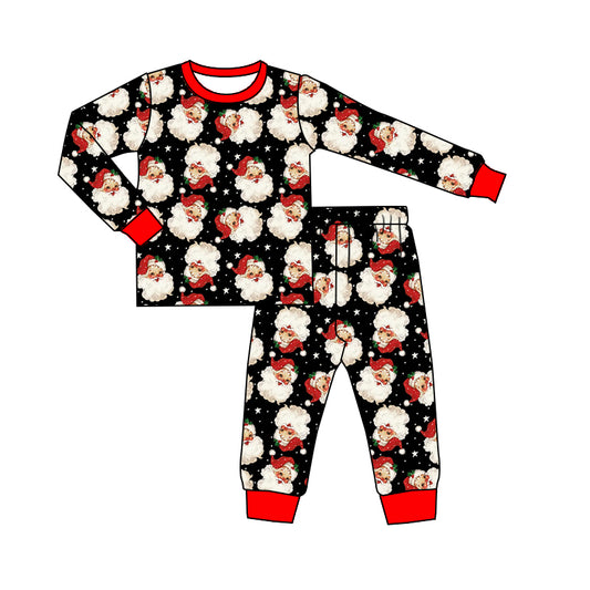 (Pre-order)GLP2753 Santa Black Print Kids Christmas Pajamas Clothes Set