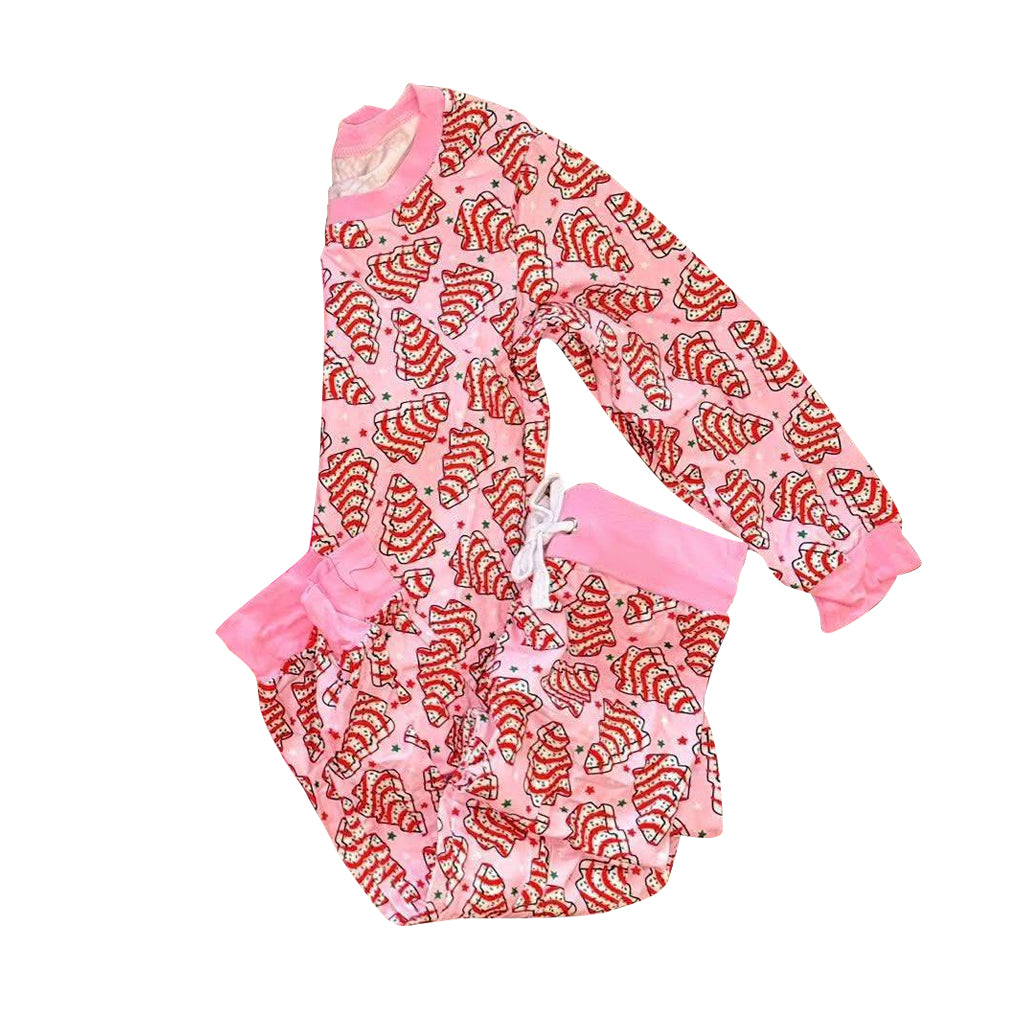 (Pre-order)GLP2757 Debbie Cake Pink Print Girls Christmas Pajamas Clothes Set