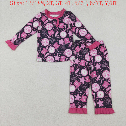 GLP2771 Happy New Year Hot Pink Print Girls Pajamas Clothes Set