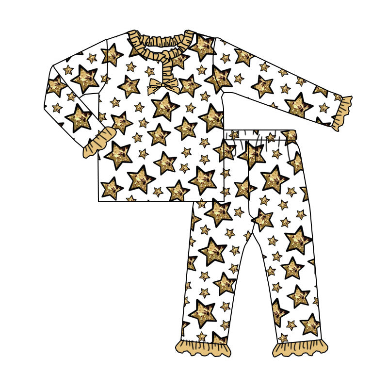 (Pre-order)GLP2782 Gold Star Print Girls Happy New Year Pajamas Clothes Set