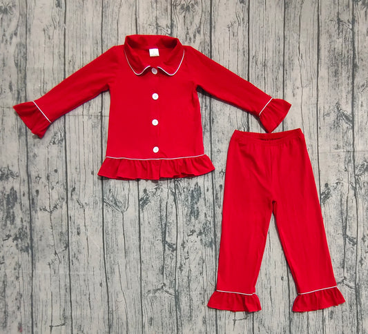 GLP2789 Red Color Girls Christmas Buttons Pajamas Clothes Set
