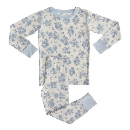 (Pre-order)GLP2796  Grey Flowers Print Girls Fall Pajamas Clothes Set