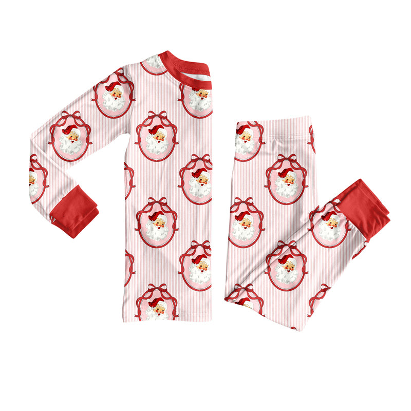(Pre-order)GLP2799 Santa Bows Print Girls Christmas Pajamas Clothes Set