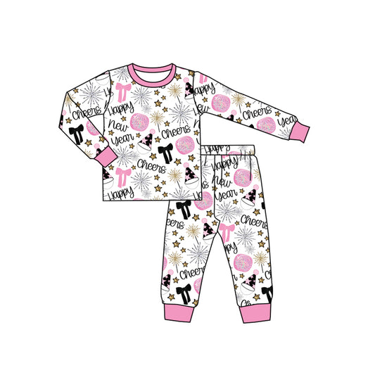 (Pre-order)GLP2818 Stars Bows Print Girls Happy New Year Pajamas Clothes Set