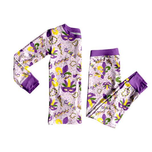 (Pre-order)GLP2824 Mask Print Girls Mardi Gras Pajamas Clothes Set