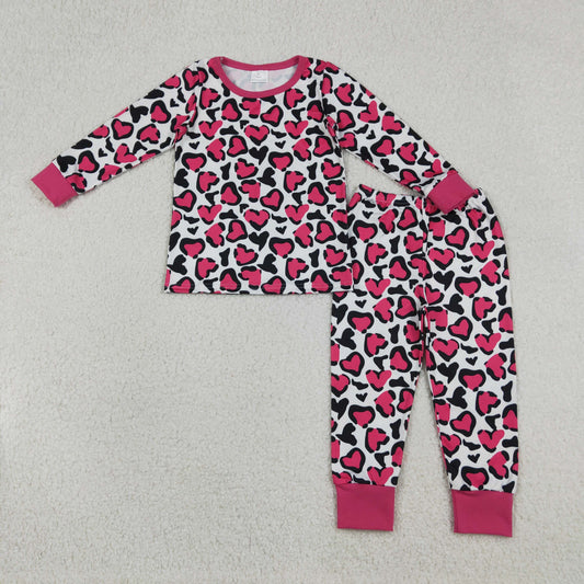 GLP2825 Hot Pink Hearts Leopard Print Girls Valentine's Day Pajamas Clothes Set