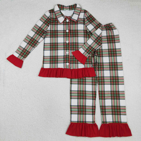 GLP2827 Adult Plaid Print Woman Christmas Buttons Pajamas Clothes Set