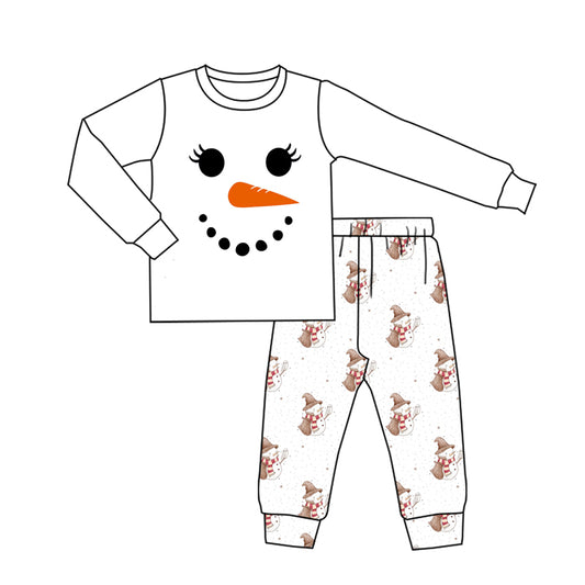 (Pre-order)GLP2828 Adult Snowman White Print Woman Pajamas Clothes Set