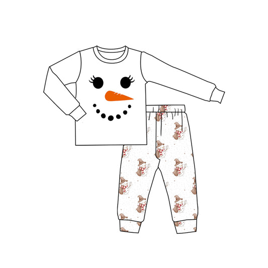 (Pre-order)GLP2830 Snowman White Print Girls Pajamas Clothes Set