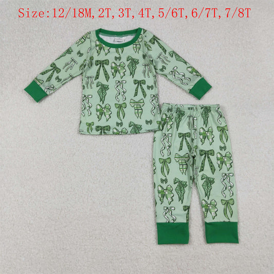 GLP2840 Green Bows Leopard Print Girls St.Patrick's Day Pajamas Clothes Set
