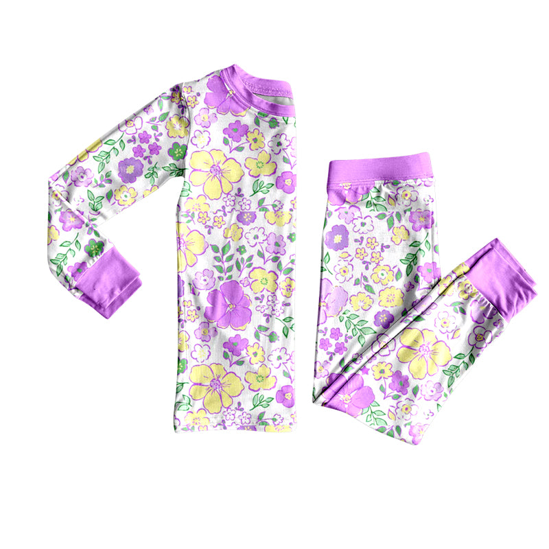 (Pre-order)GLP2846 Colorful Flowers Print Girls Pajamas Clothes Set