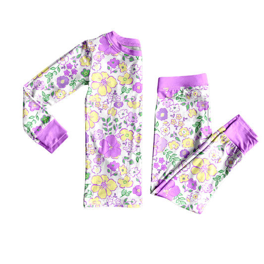 (Pre-order)GLP2846 Colorful Flowers Print Girls Pajamas Clothes Set