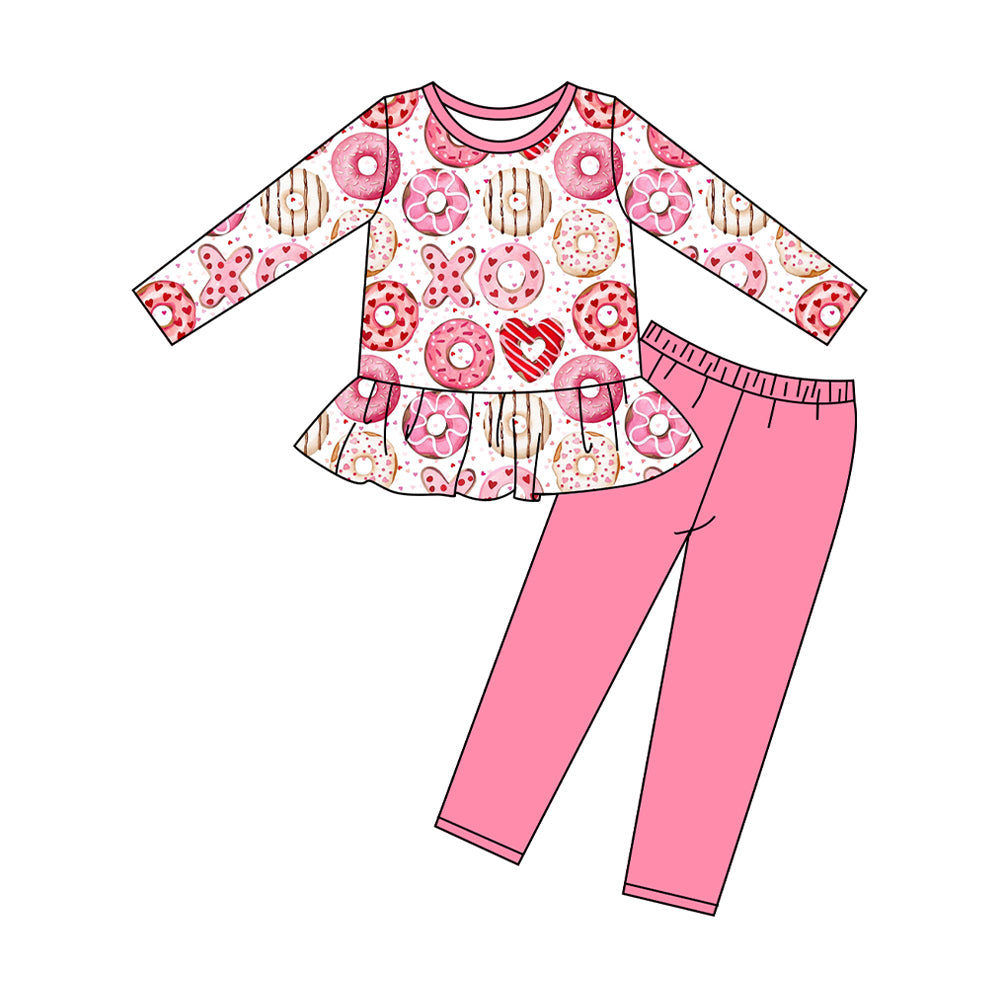 (Pre-order)GLP2848 Donut XO Top Pink Pants Girls Valentine's Day Clothes Set