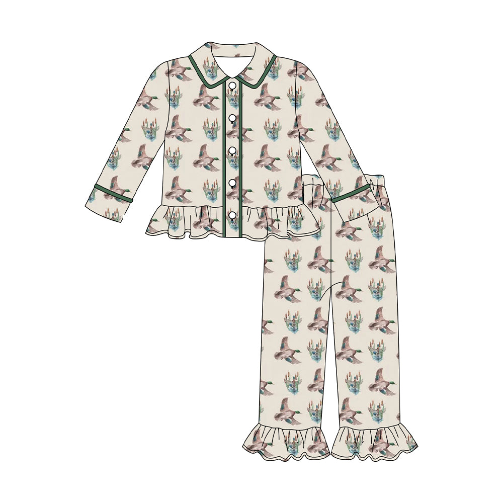 (Pre-order)GLP2859 Duck Print Girls Fall Buttons Pajamas Clothes Set