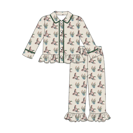 (Pre-order)GLP2859 Duck Print Girls Fall Buttons Pajamas Clothes Set