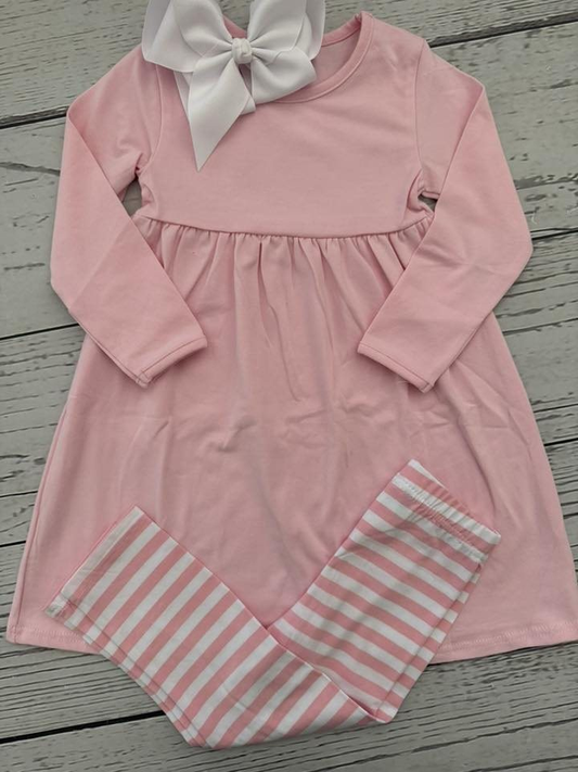 (Pre-order)GLP2861 Pink Tunic Top Stripes Pants Girls Fall Clothes Set