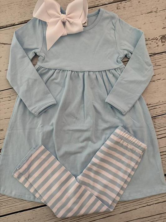 (Pre-order)GLP2862 Grey Tunic Top Stripes Pants Girls Fall Clothes Set