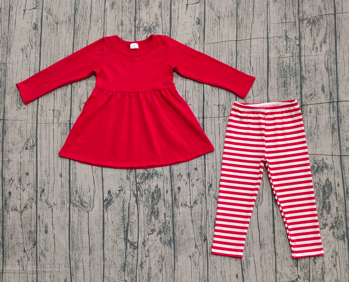 (Pre-order)GLP2864 Red Tunic Top Stripes Pants Girls Fall Clothes Set