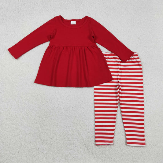 GLP2864 Red Tunic Top Stripes Pants Girls Christmas Clothes Set