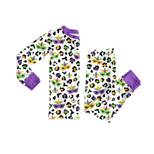 (Pre-order)GLP2870 Mask Leopard Print Girls Mardi Gras Pajamas Clothes Set