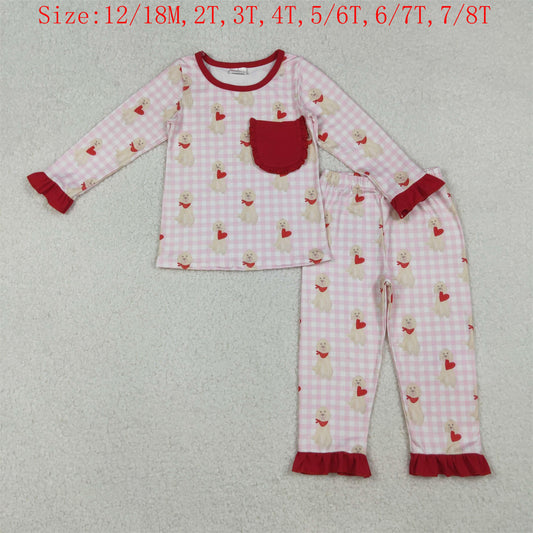 GLP2880 Puppy Heart Plaid Print Girls Valentine's Day Pajamas Clothes Set