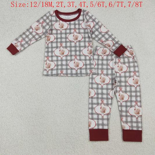GLP2885 Turky Plaid Print Girls Thanksgiving Pajamas Clothes Set