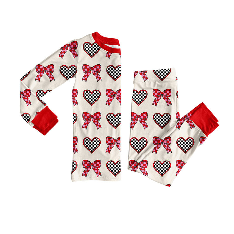 (Pre-order)GLP2903 Heart Bows Print Girls Valentine's Day Pajamas Clothes Set
