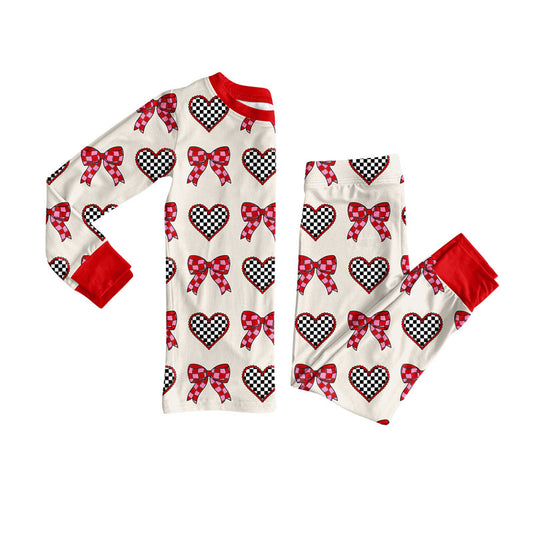 (Pre-order)GLP2903 Heart Bows Print Girls Valentine's Day Pajamas Clothes Set