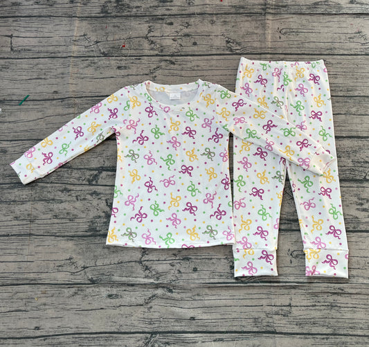 (Pre-order)GLP2920  Colorful Bows Dots Print Girls Mardi Gras Pajamas Clothes Set