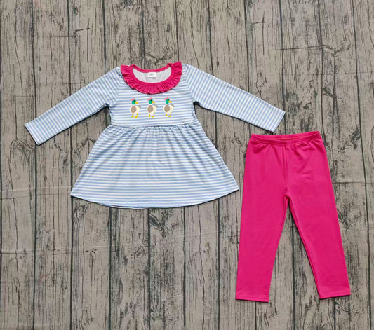 (Pre-order)GLP2923 Duck Blue Stripes Tunic Top Pink Stripes Pants Girls Fall Clothes Set