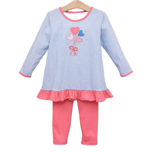 (Pre-order)GLP2929 Colorful Heart Plaid Tunic Top Pink Pants Girls Valentine's Day Clothes Set