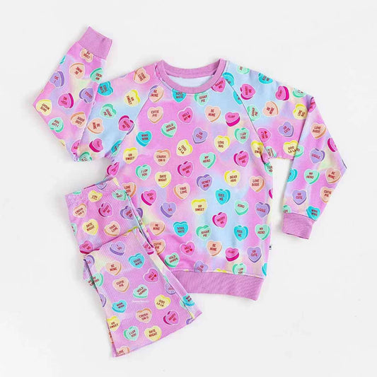 (Pre-order)GLP2937  Colorful Hrart XOXO Tie-dye Print Girls Valentine's Day Clothes Set