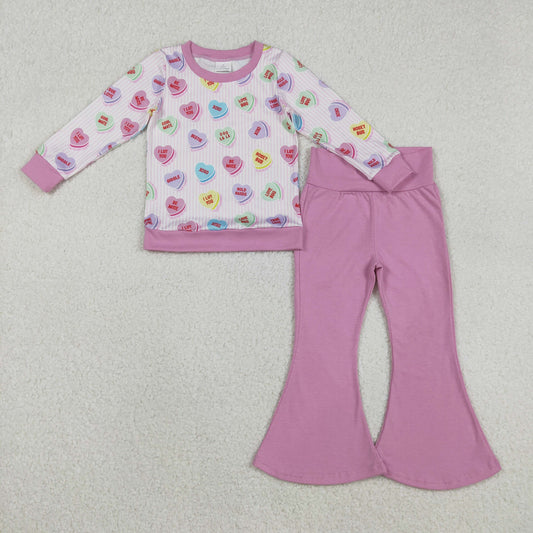 GLP2938  Colorful Hrart XOXO Top Pink Bell Pants Girls Valentine's Day Clothes Set