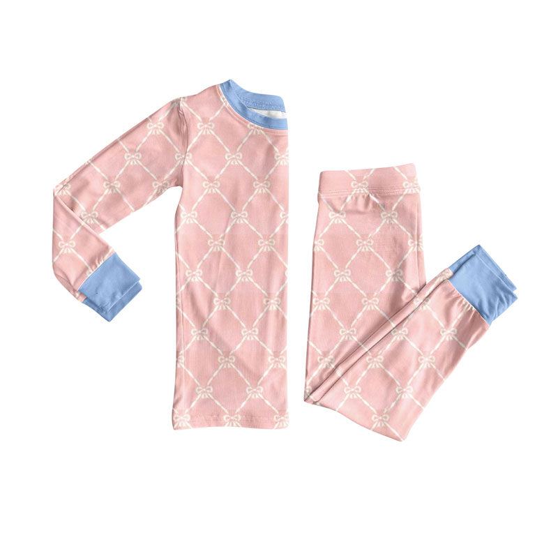(Pre-order)GLP2956  Pink Bows Print Girls Pajamas Clothes Set