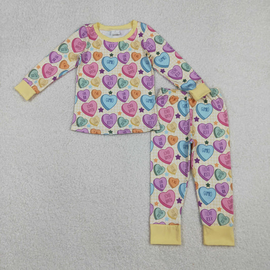 GLP2981 Colorful Heart Print Girls Valentine's Day Pajamas Clothes Set