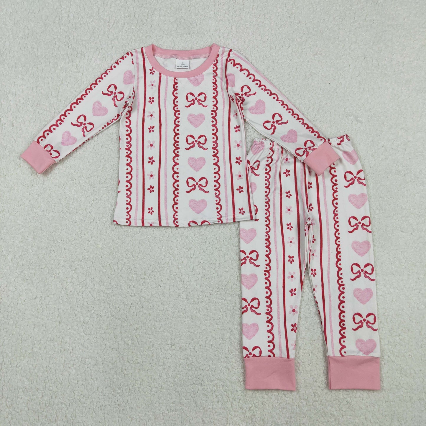 GLP2984 Bows Heart Pink Print Girls Valentine's Day Pajamas Clothes Set