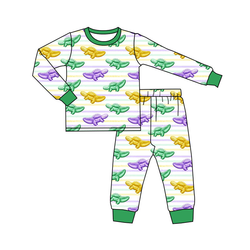 (Pre-order)GLP2985 Colorful Crocodile Print Girls Mardi Gras Pajamas Clothes Set