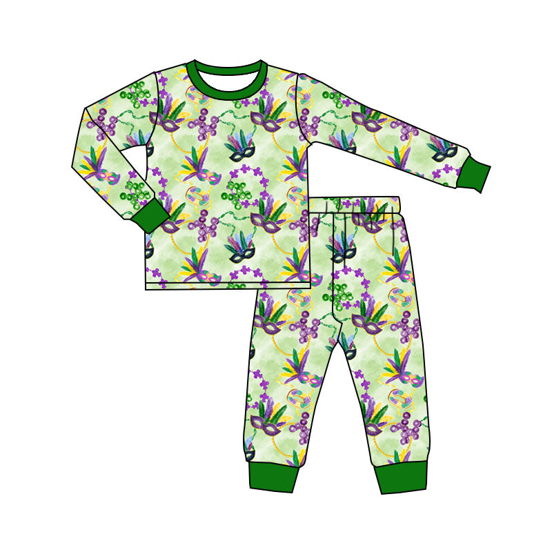 (Pre-order)GLP2987 Mask Print Girls Mardi Gras Pajamas Clothes Set