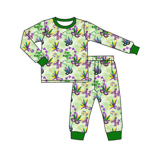 (Pre-order)GLP2987 Mask Print Girls Mardi Gras Pajamas Clothes Set