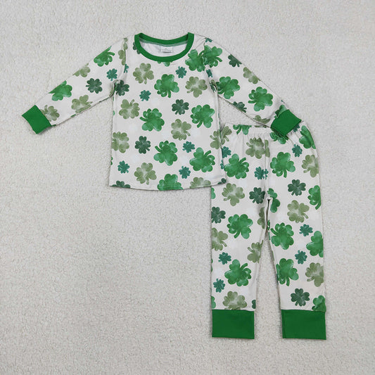 GLP2988  Green Leaf Print Girls St. Patrick's Day Pajamas Clothes Set