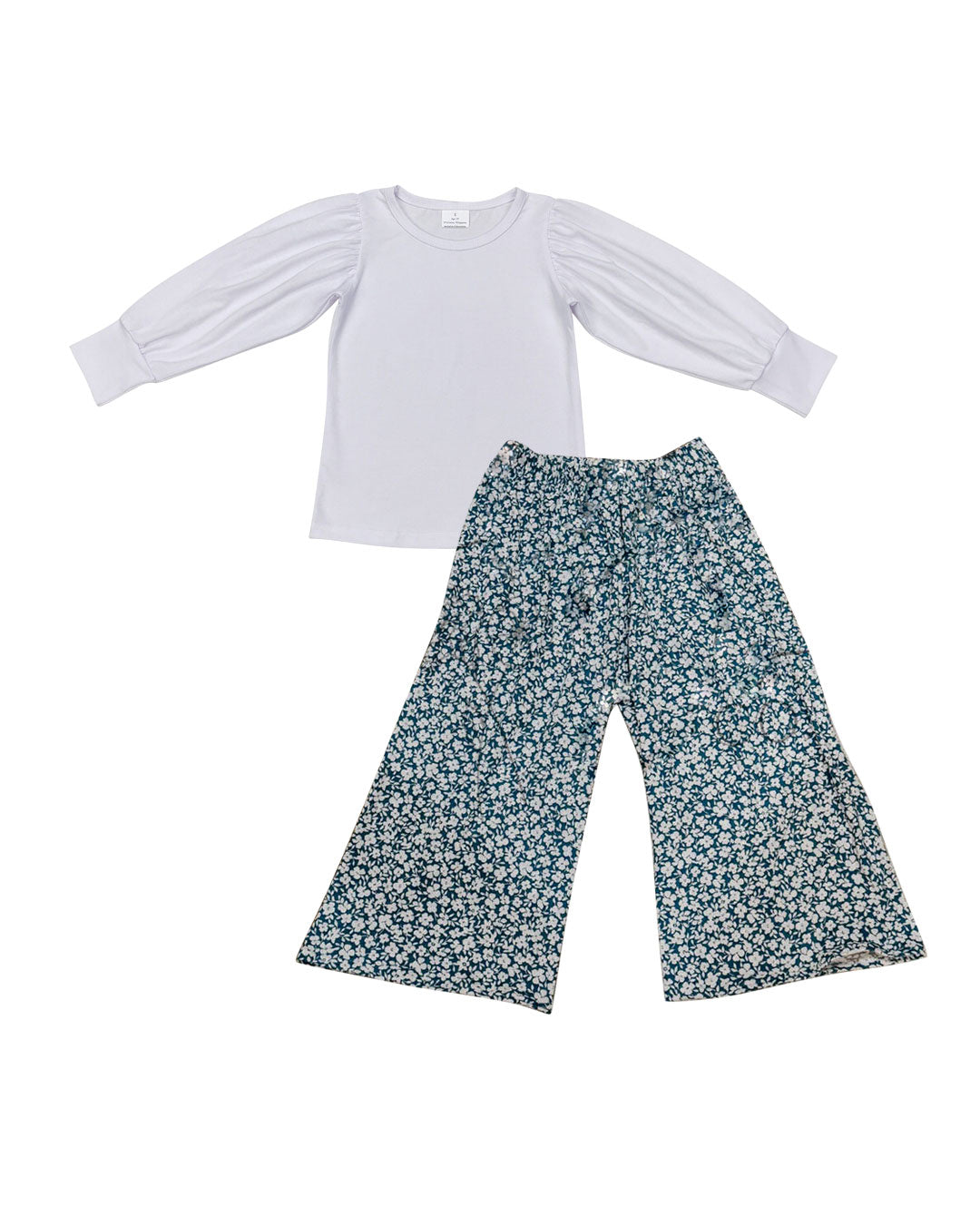 (Pre-order)GLP2990 White Top Small Flowers Pants Girls Fall Clothes Set