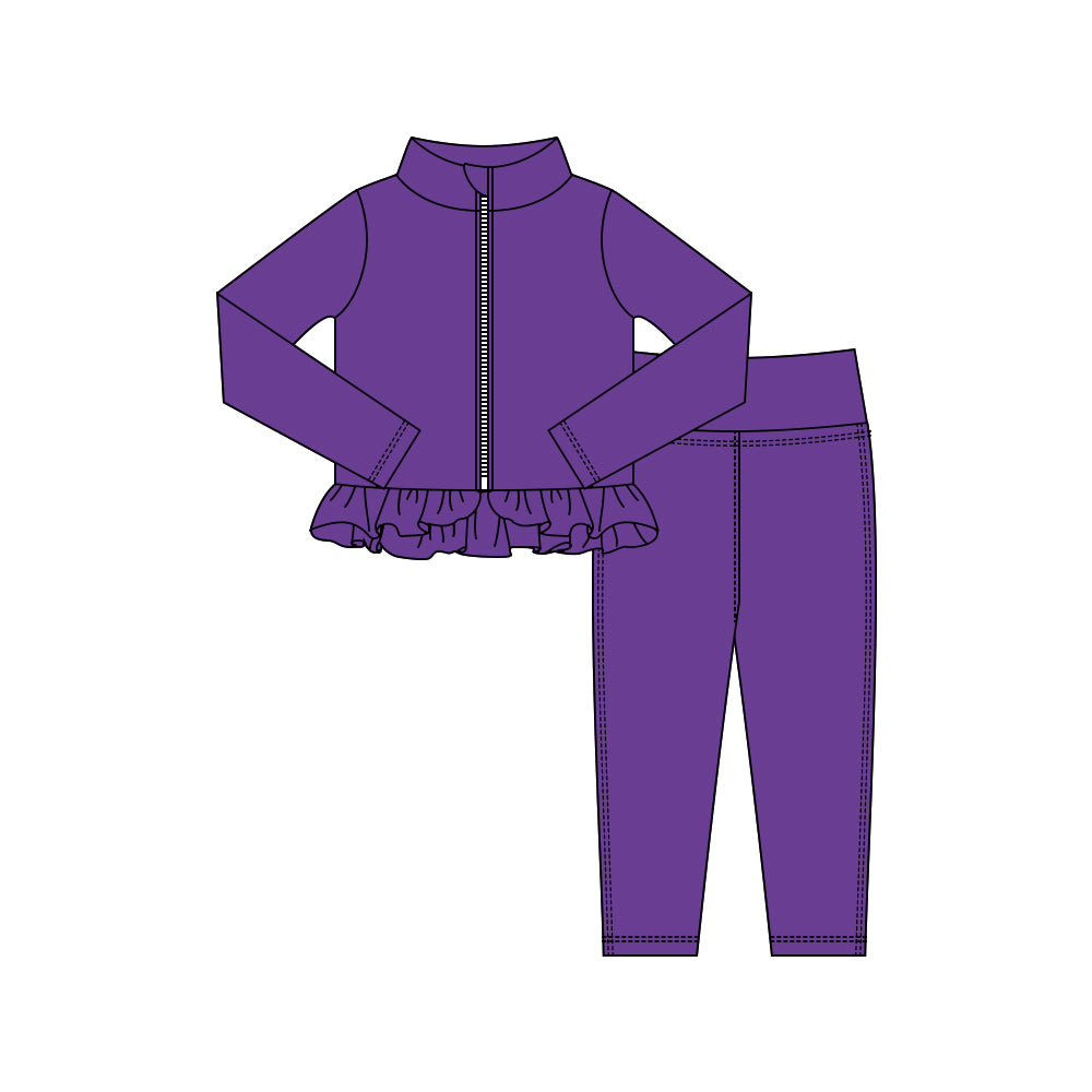 (Pre-order)GLP3009 Purple Color Zipper Top Legging Pants Girls Yoga Clothes Set