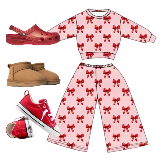 (Pre-order)GLP3020 Red Bows Pink Print Girls Clothes Set